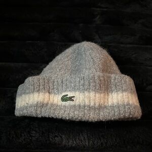 Lacoste Gray and Cream Knit Beanie